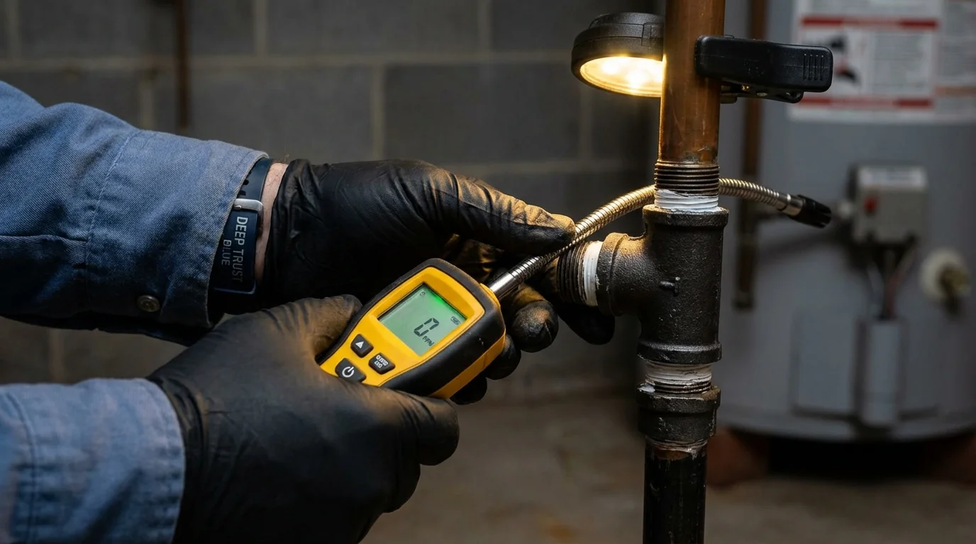 Gas leak detection with electronic sniffer by Johns Plumbing LLC in Langston